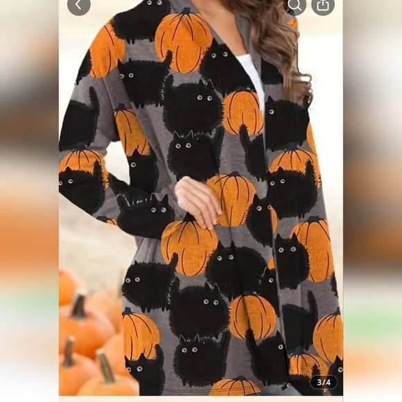 Womens' Plus Halloween Cat and Pumpkin Cardigan Sz. 2X - Picture 3 of 3